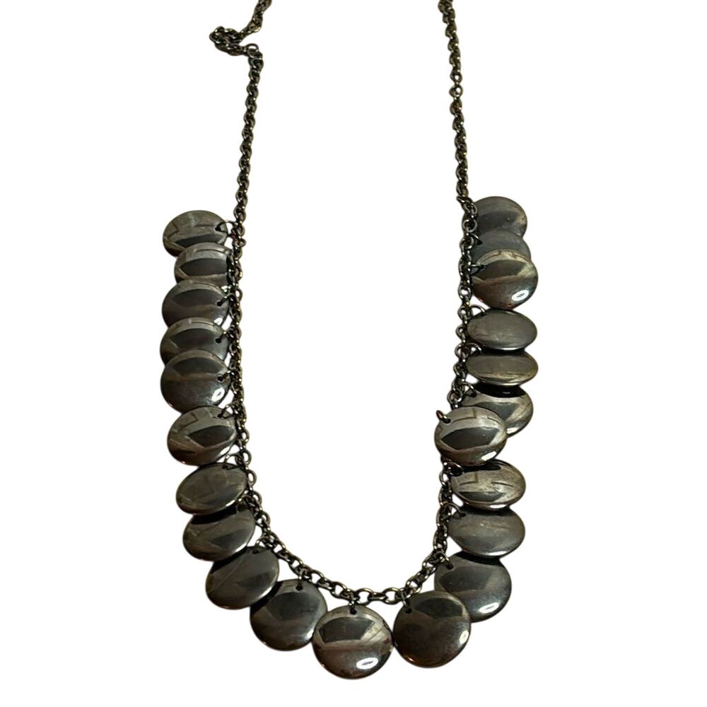 Express Gunmetal Disc Statement Necklace 30” Long Layered Dangle Jewelry